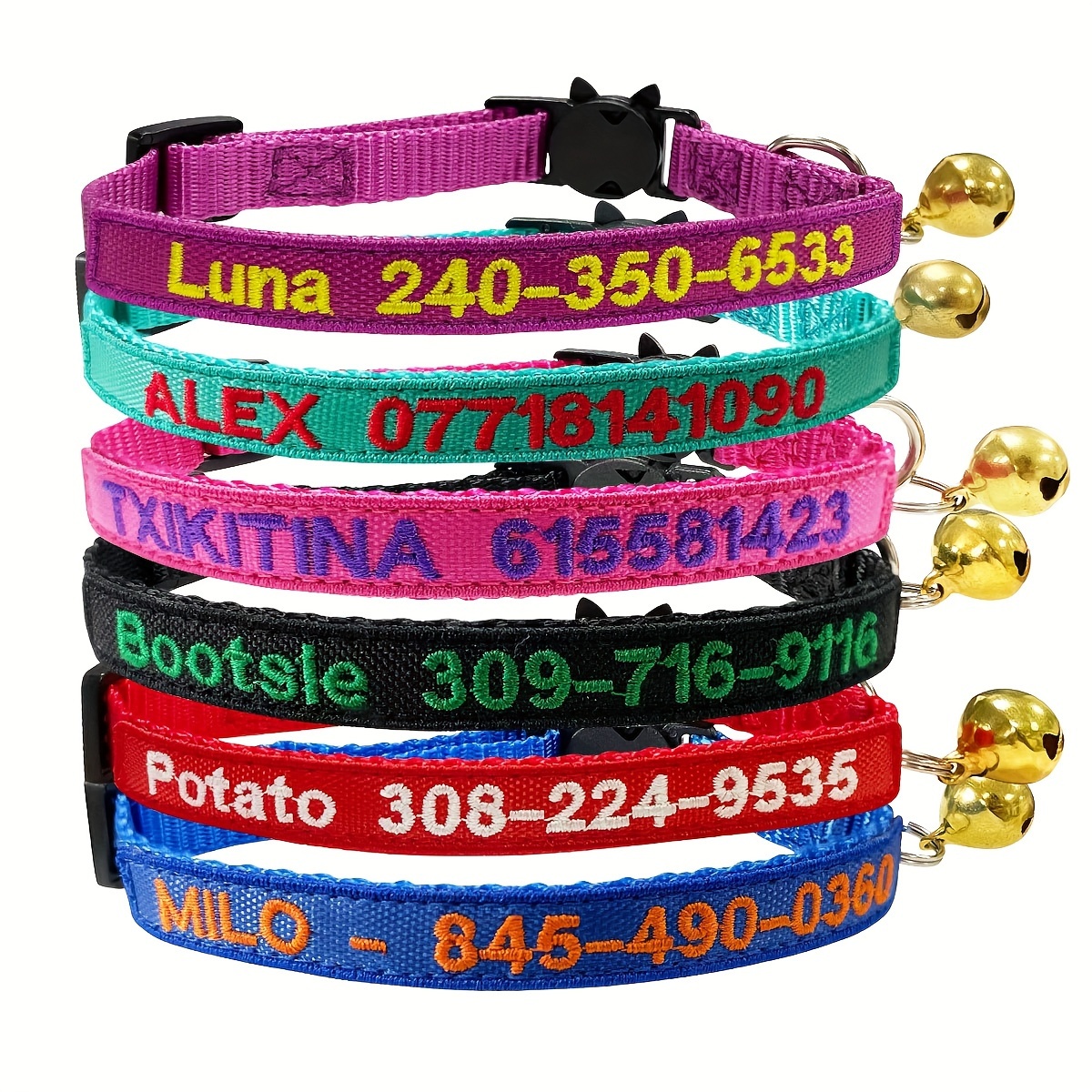 

Custom Engraved Cat Collar With Bell - Personalized Nylon Id Tag For Safety & Style, Includes Name And Phone Number