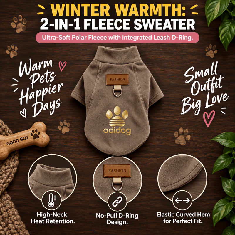 TEMU Maglietta con cappuccio in pile con anello e stampa a , felpa con cappuccio per animali domestici inverno