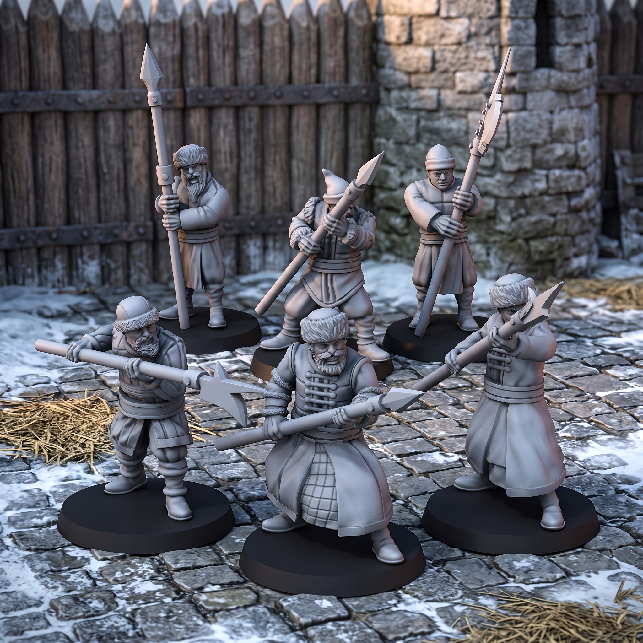 TEMU Lot de 6 figurines miniatures de lanciers médiévaux d'hiver - Figurines en résine non peintes pour jeux de guerre sur table, diorama RPG et