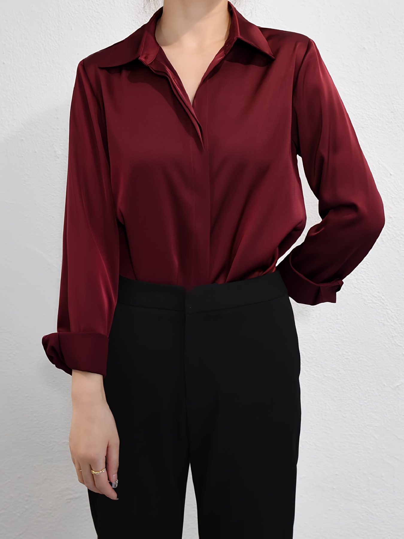 burgundy dress shirt womens Cinch Women's Long Sleeve Solid Button Down Shirt - Burgundy main image 0