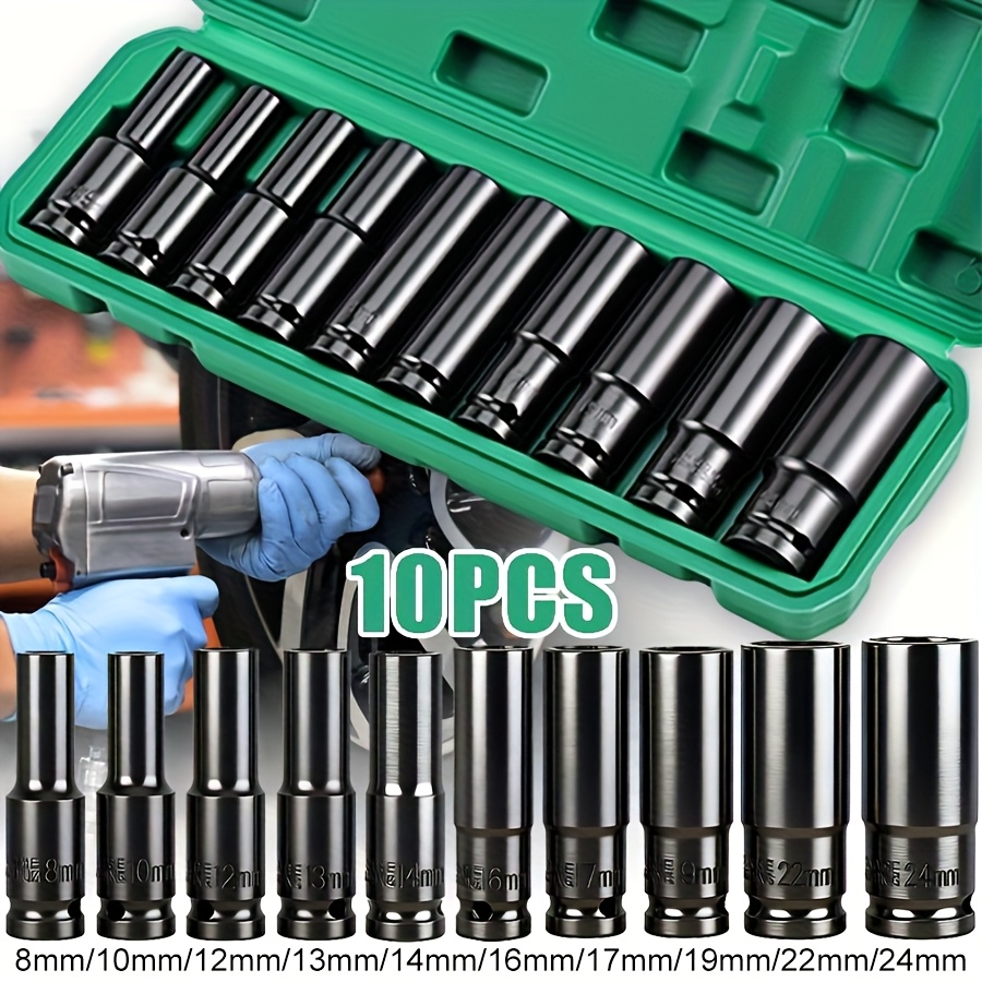 TEMU 10/35pcs 12-tooth Deep Impact Socket Set 6-point Socket Drive Shaft Nut Garage Workshop Car Truck Hand Tool 8-32mm, Vehicle Maintenance, , Heavy-duty Design, Precision Machining,
