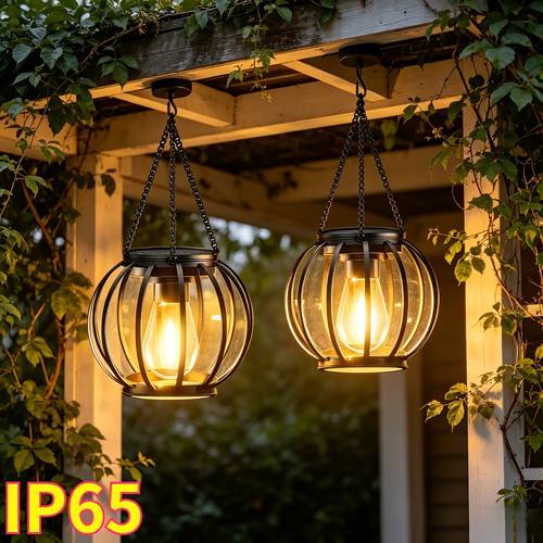 2pcs large solar hanging lanterns outdoor metal patio lights with brightness smart light control auto on off solar powered zero electricity cost decor for patio yard pathway porch outdoor decor lights multi scene