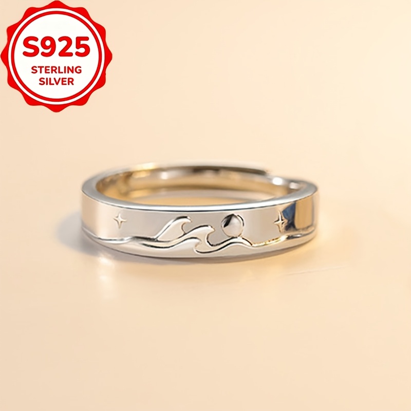 2pcs S925 Silver Couple Open Ring Resin Band Set