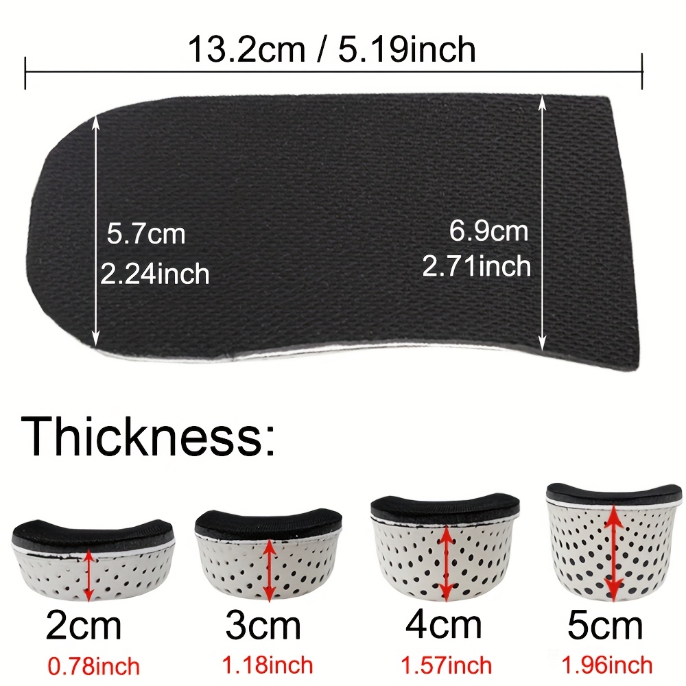 Black EVA Height-Increasing Insoles - Honeycomb Shock Absorption, 2/3/4/5cm Height Increase, Unisex for Men and Women, Comfortable Foot Support with Breathable Design