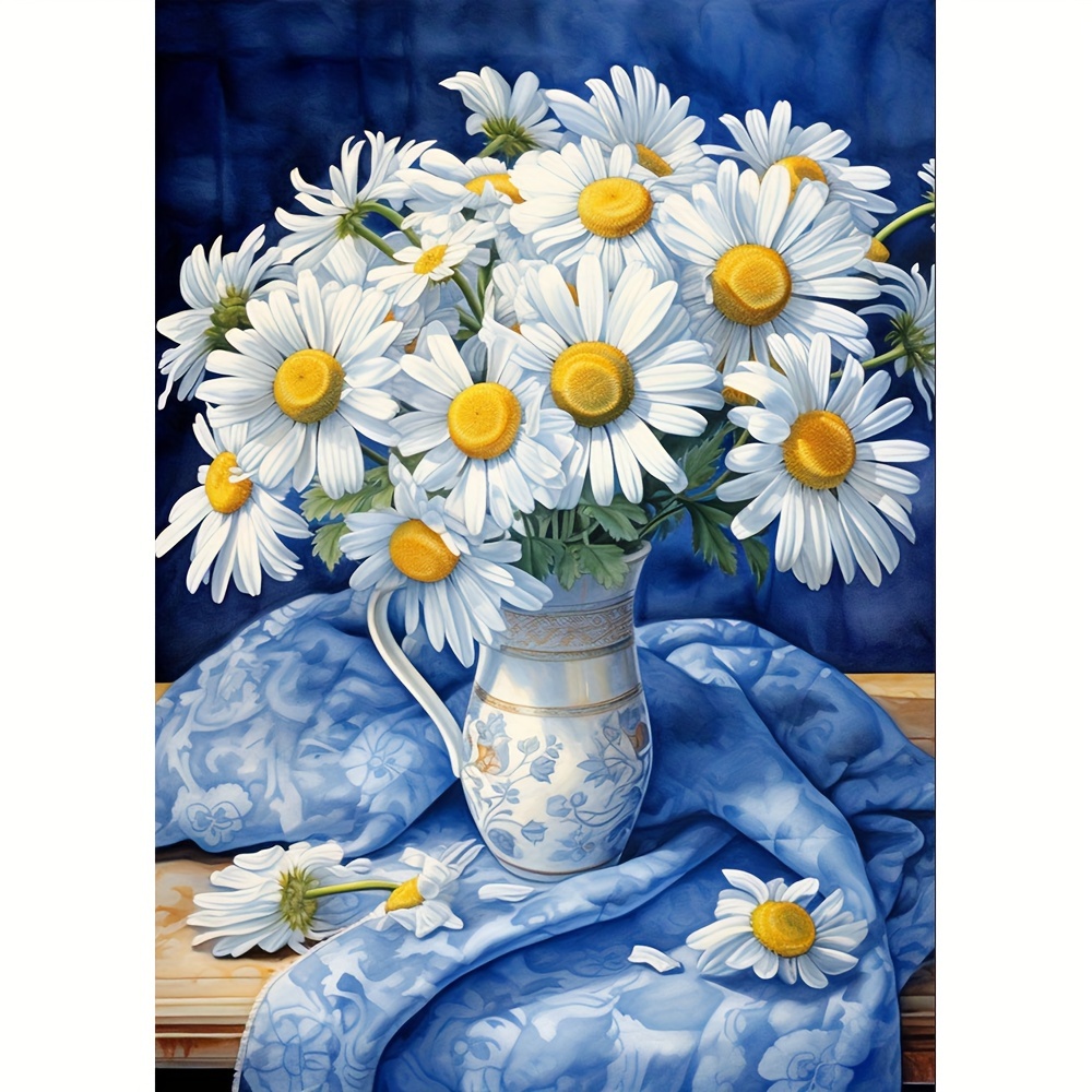 

Diy 5d Diamond Painting Kit - Daisy On The Table | 11.8x15.7" Frameless, Full Round Rhinestone Art | Handcrafted Home & Office Decor Gift