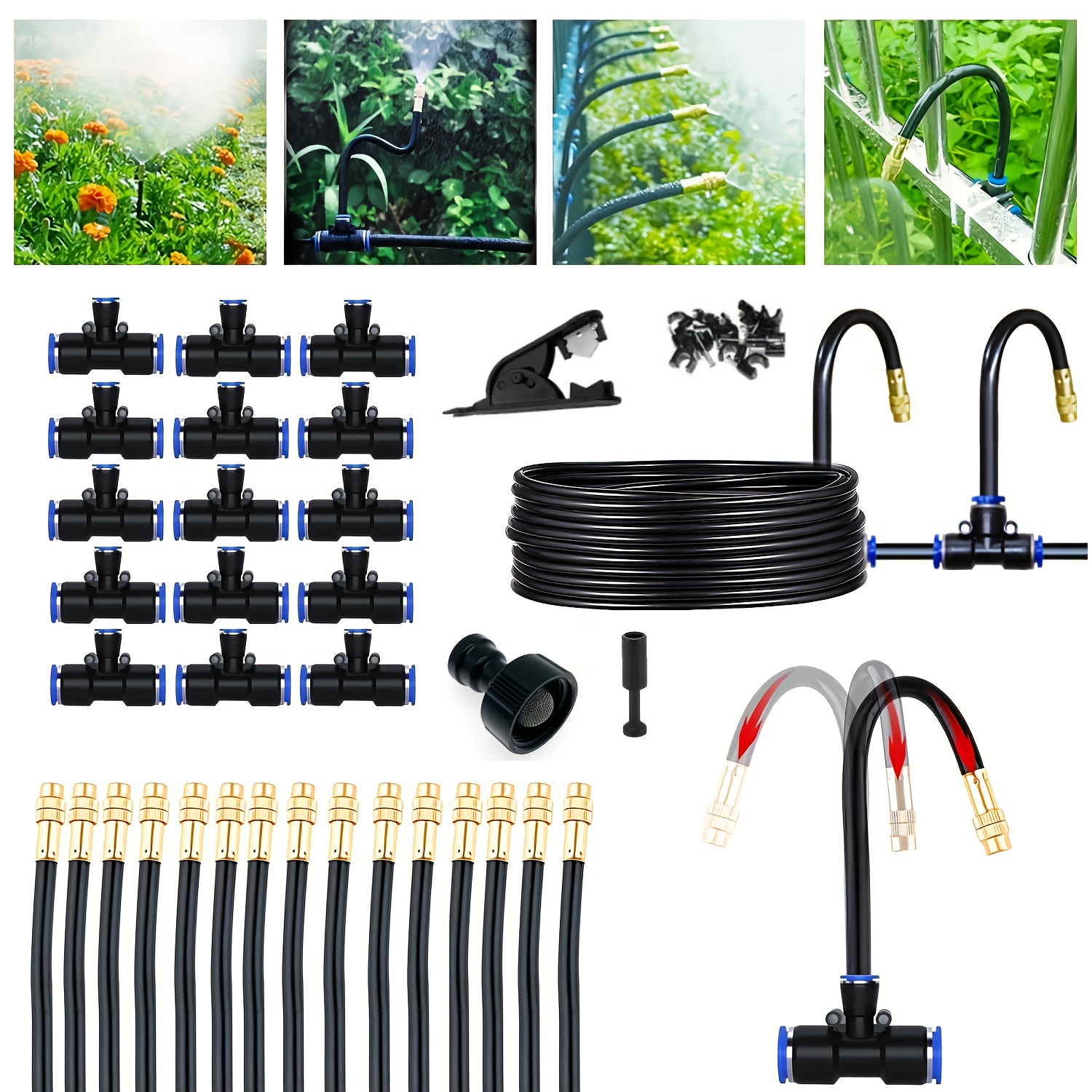 

Adjustable Outdoor - Cooling Kit With Brass Nozzles, Universal Connector For Gardens, Lawns, Greenhouses &