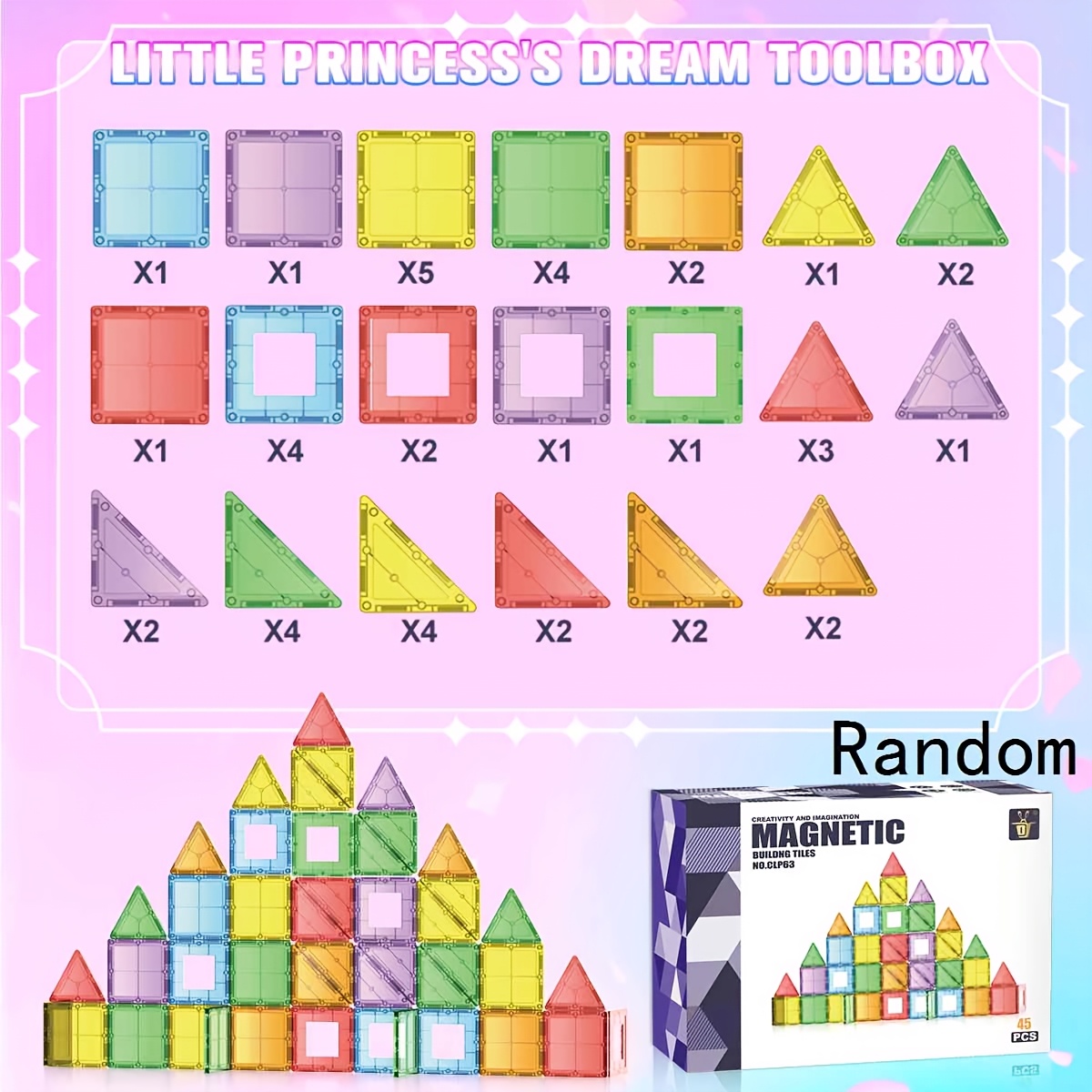 Random Color STEM Magnetic Stacking Building Tiles
