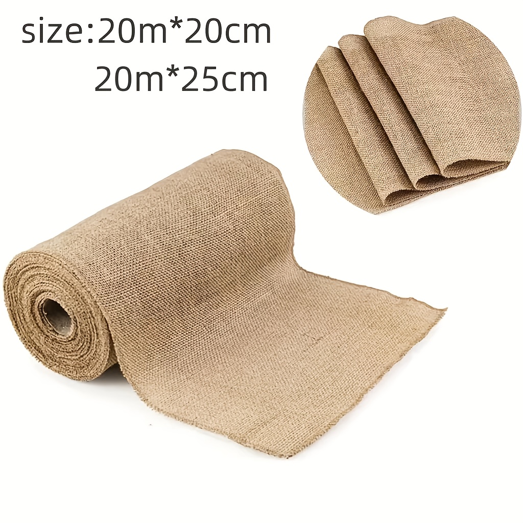20m Long 20/25cm Wide Natural Jute Fabric Ribbon -   Lace Gift Wrapping Christmas Vintage Wedding Tablecloth, Beige Burlap Roll for Plant Tree Frost Protection. DIY Crafts, Xmas Dinner Clothes and Chair Curtains Decorations, 12mm Thick Country Jacquard Weave High-Quality Materials   Supplies