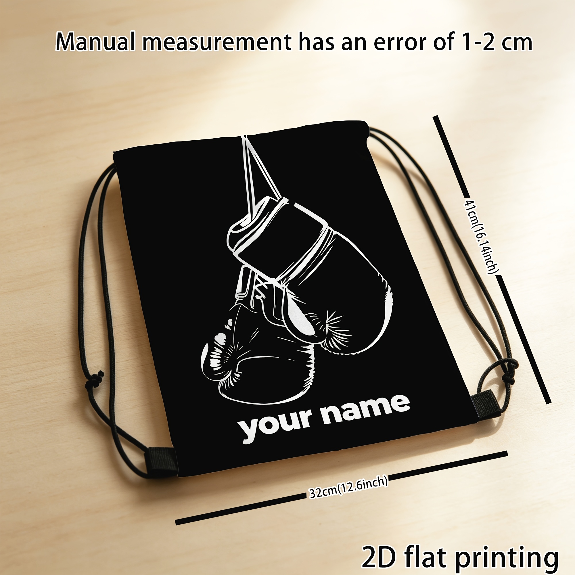 Customized Drawstring Backpack, Sports Bag with Boxing Gloves Print