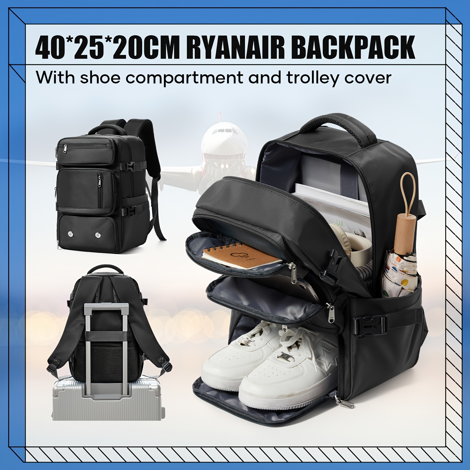 TEMU La valigia da cabina Ryanair misura 40X30X20, perfetta per sotto il sedile. Questo nuovo da 癡 e portatile, dotato di un scomparto per un laptop