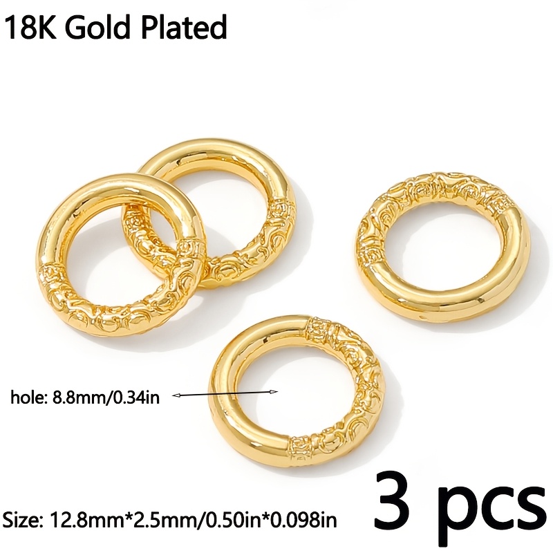 TEMU Juego de 3 conectores de anillos cerrados circulares redondos de latón chapados en oro de 18K/plateados, anillos conectores para joyería,