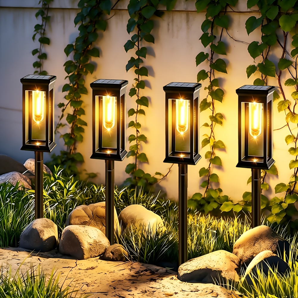 TEMU 4/8 Pack Solar Led Street Lights, Square Lights, Plastic Materials, Landscape Lighting, Solar Lawn Lights, Ground Lights, Atmosphere Decorative