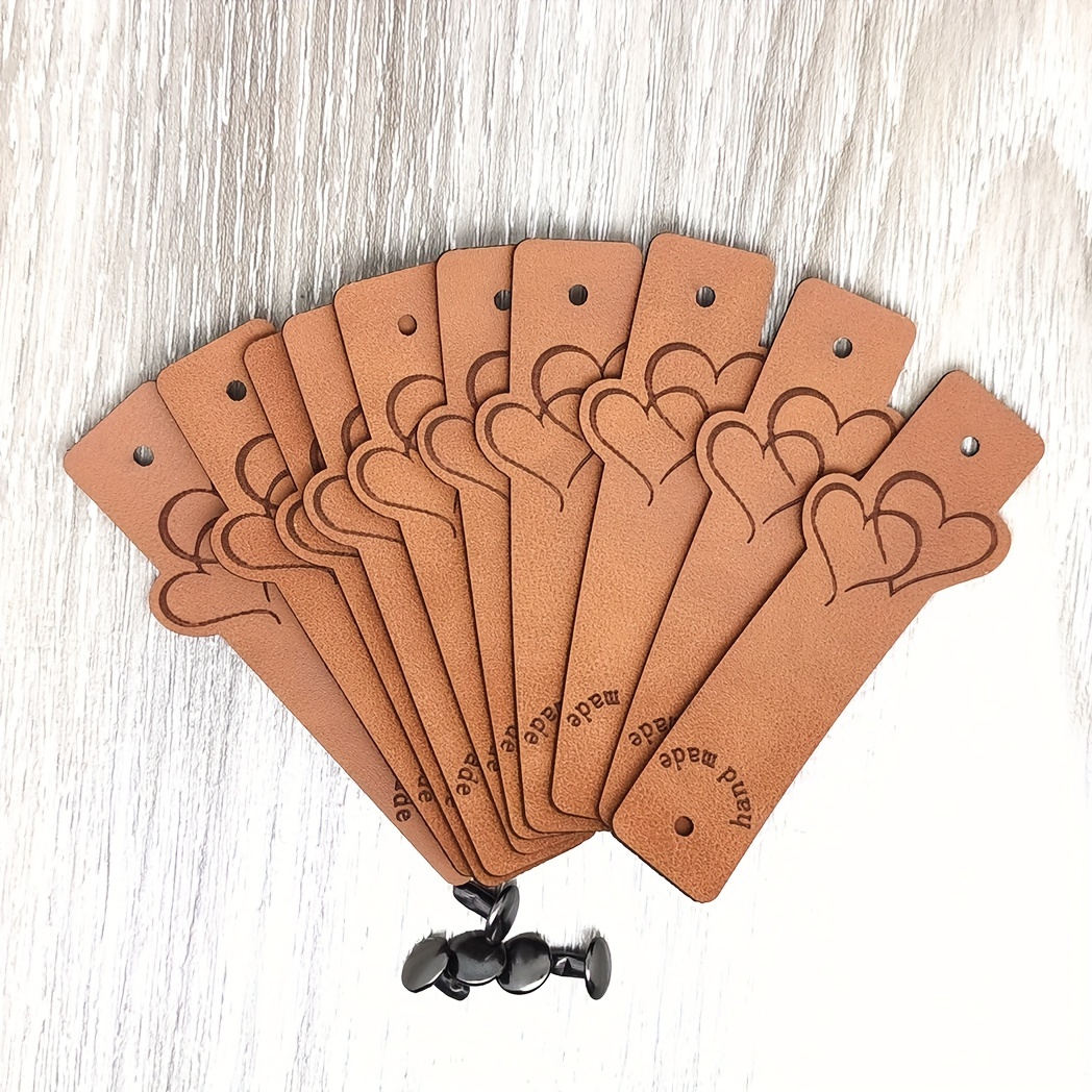 Image of 10 Pairs Of Pu Leather Double Heart Shaped Tags With 10 Sets Of Pins - Handmade Leather Crafts