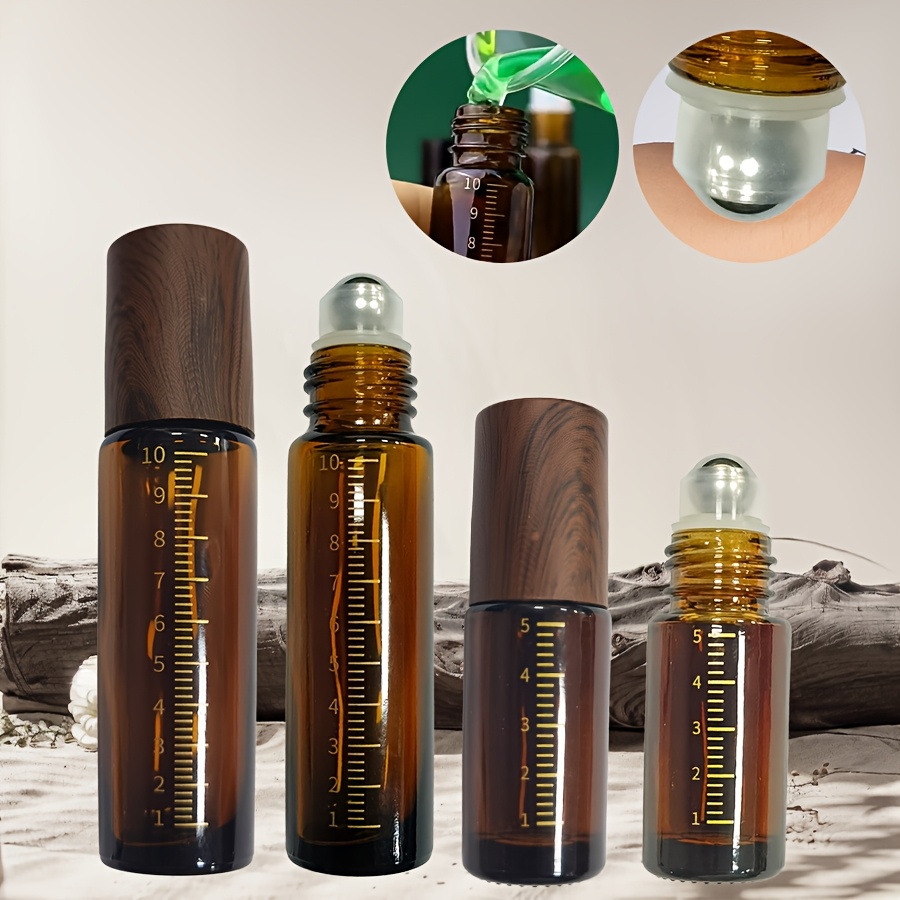 2pcs Essential Oil Roller Bottles, With Scale, Brown Light-proof Glass Perfume Essential Oil Dispensing Bottles, Easy To Carry Refillable Cosmetic Roller Bottles