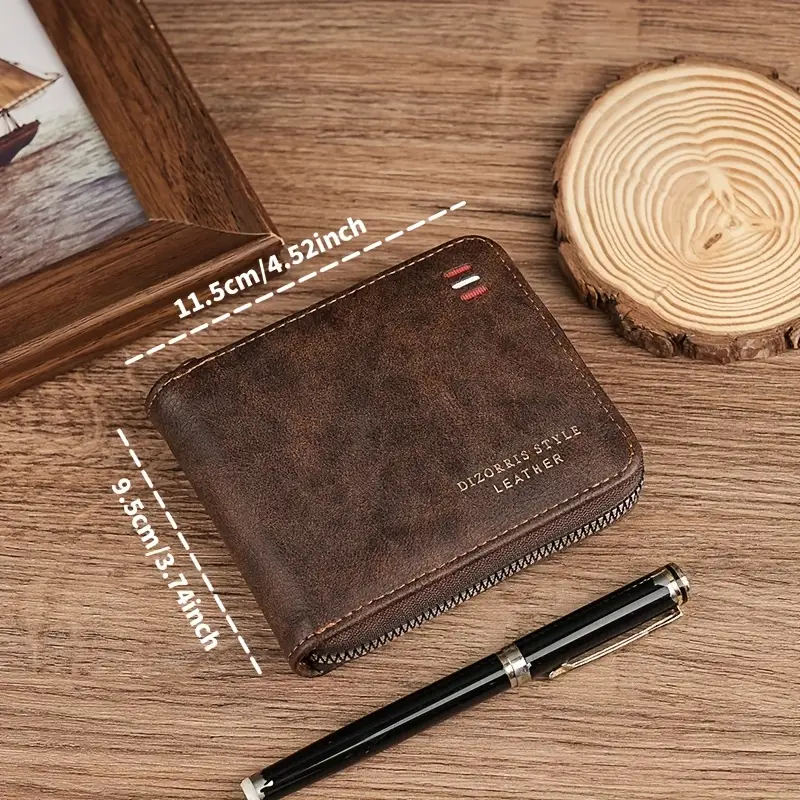 vintage style mens wallet with zipper multifunctional large capacity imitation leather birthday gift holiday gift details 3