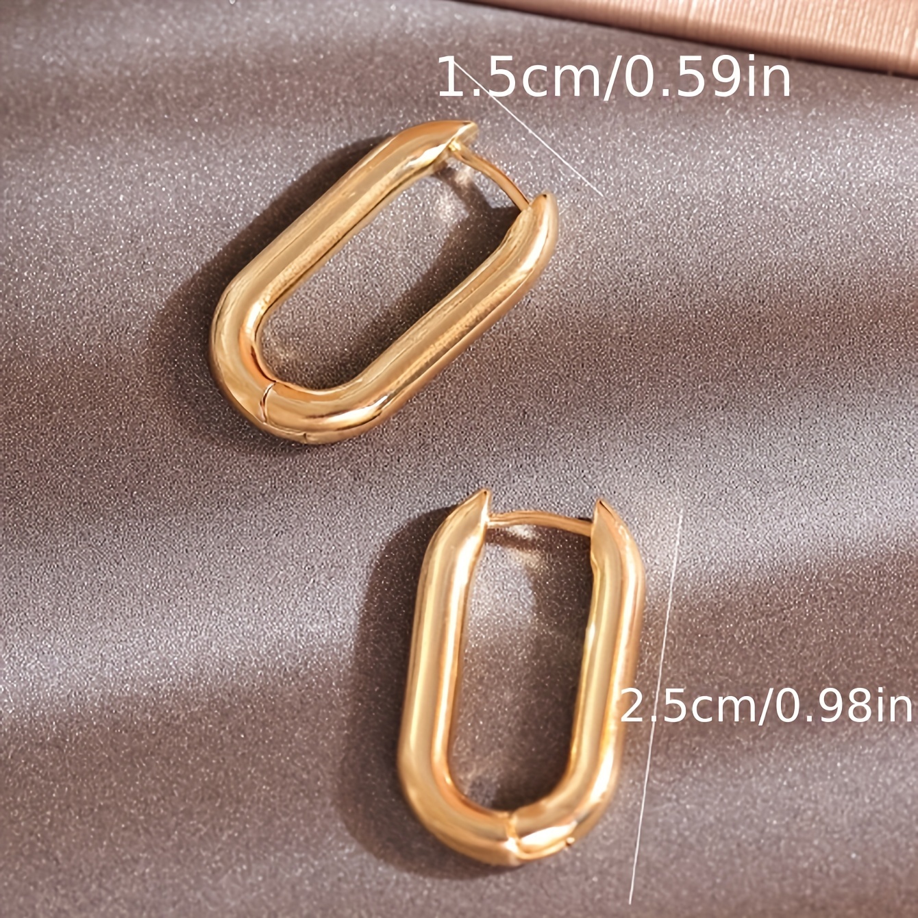 Vintage Style Rectangular Hoop Earrings, Polished Metal Ear Buckles