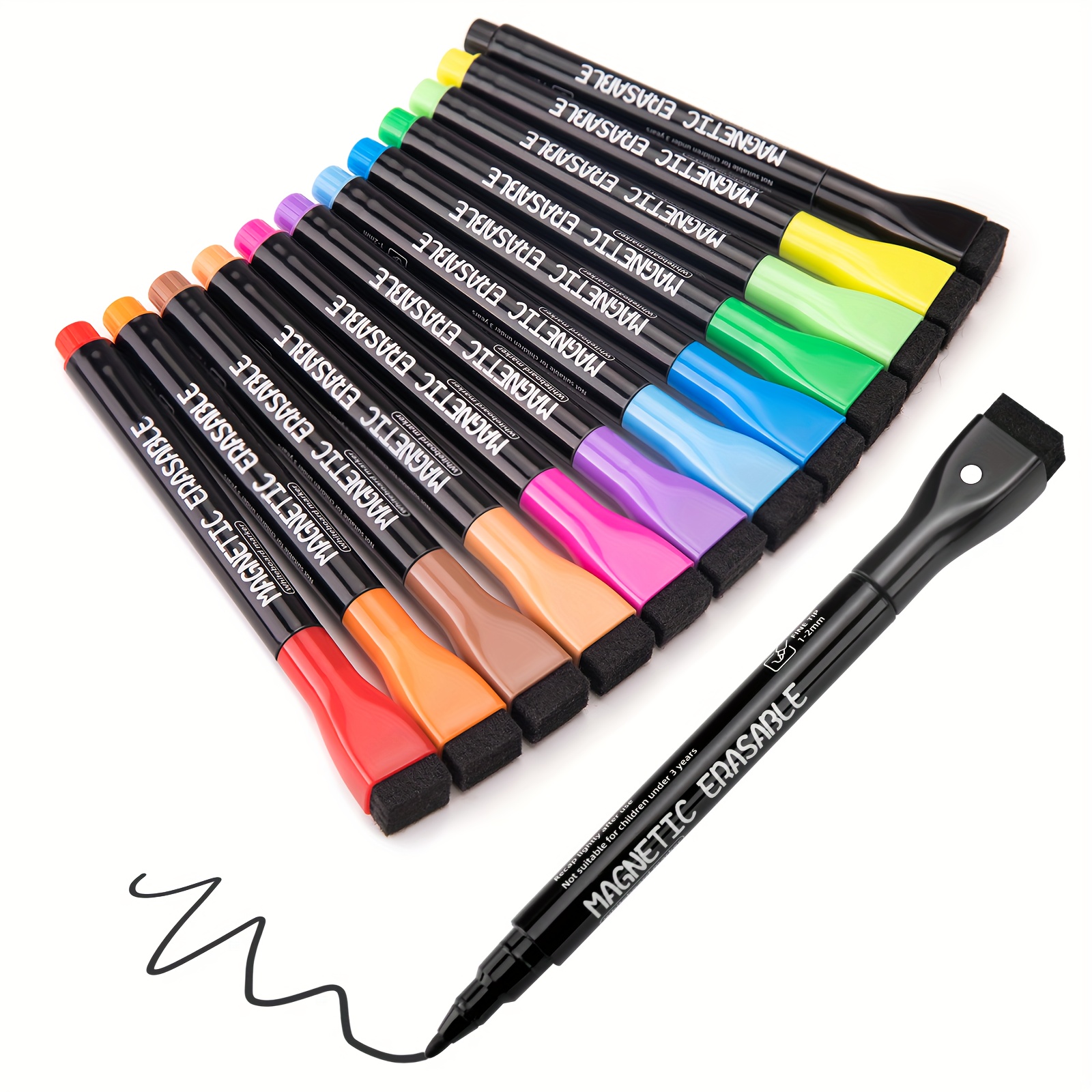 

Jefure 12pcs/1pc Magnetic Dry Erase Markers, Fine Tip, Thin White Board Markers Dry Erase, Fine Point Dry Erase Markers With Eraser Cap For Office And Home (12 Colors Or 1pc Black)