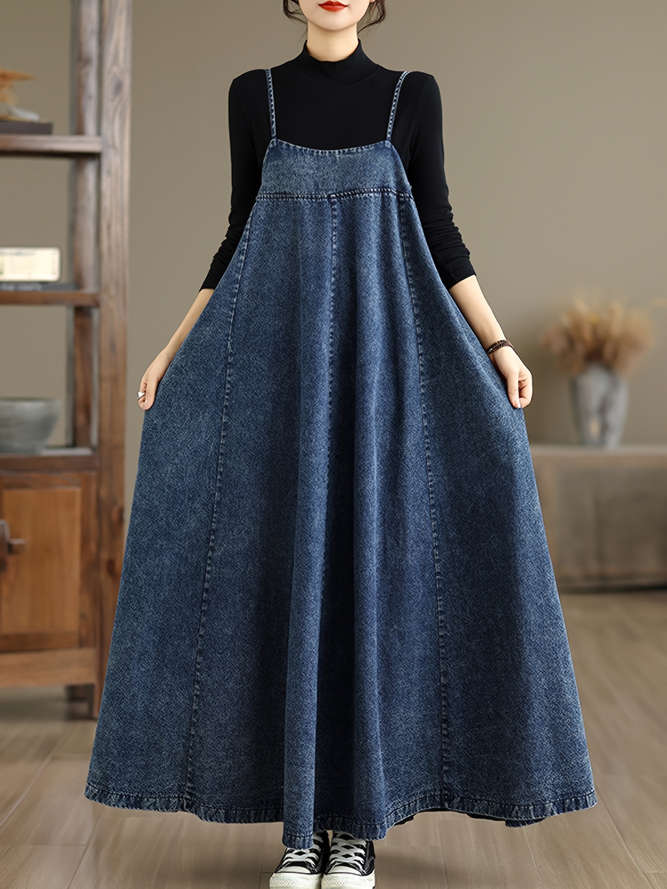 japanese retro washed denim cami dress fashion