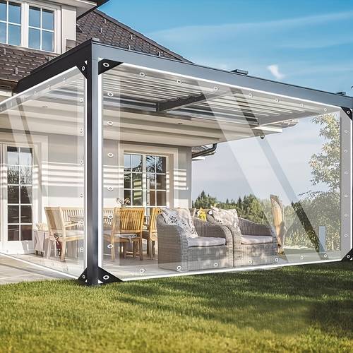heavy duty transparent waterproof pe tarpaulin with eyelets 20 mil windproof and rainproof covering uv resistant pvc type vinyl sheet suitable for patios gardens awnings camping greenhouses rvs boats with pre