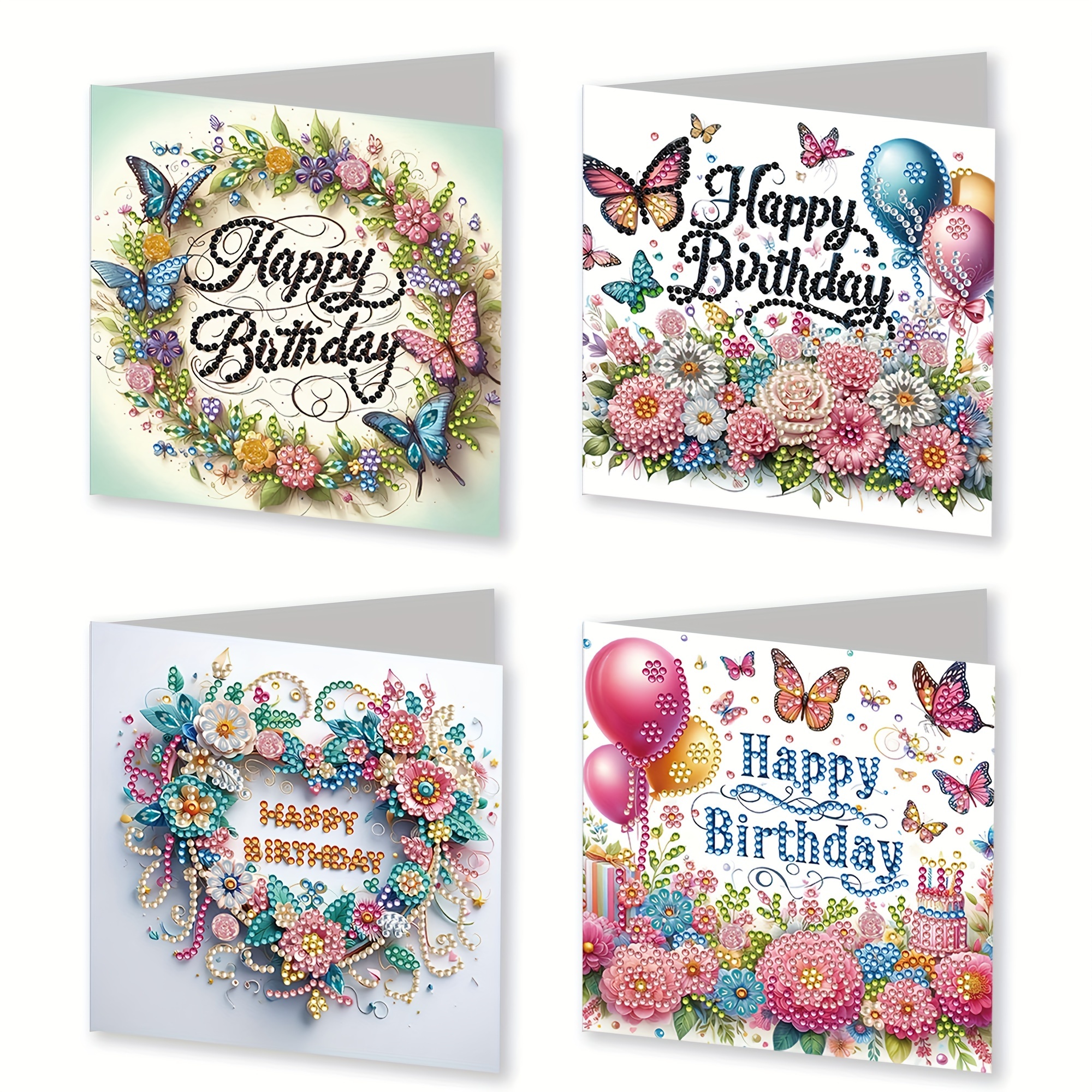 

Diy 5d Diamond Painting Birthday Card Kit With Envelope - Floral & Butterfly Design, Round/special Shaped Rhinestones, Handcrafted Greeting For Friends & Family