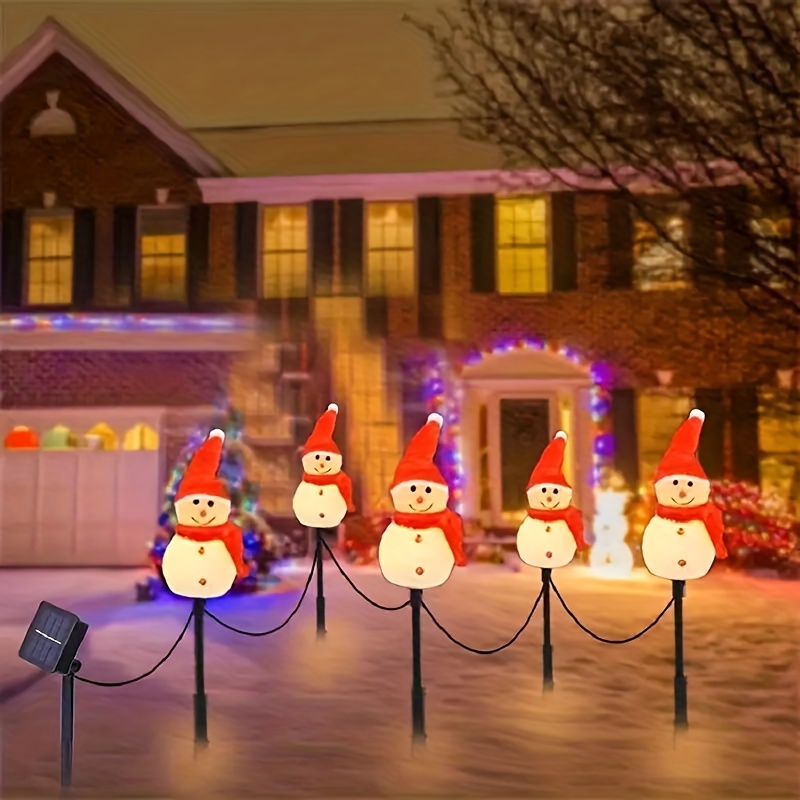 

5 Christmas Snowmen, 1 Solar Panel, Christmas Outdoor Courtyard Decoration Led Flashing Decorative Lights, Suitable For Lawn And Garden Decoration, New Year Decoration, Christmas Gifts.