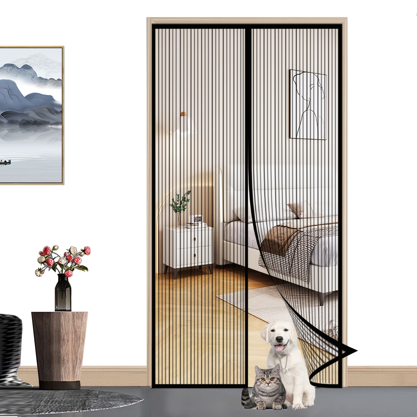 Image of Magnetic Fly Insect Screen Door, Self-closing Heavy Duty Bug Mesh Curtain With Powerful Magnets, , For Balcony Sliding Living Room