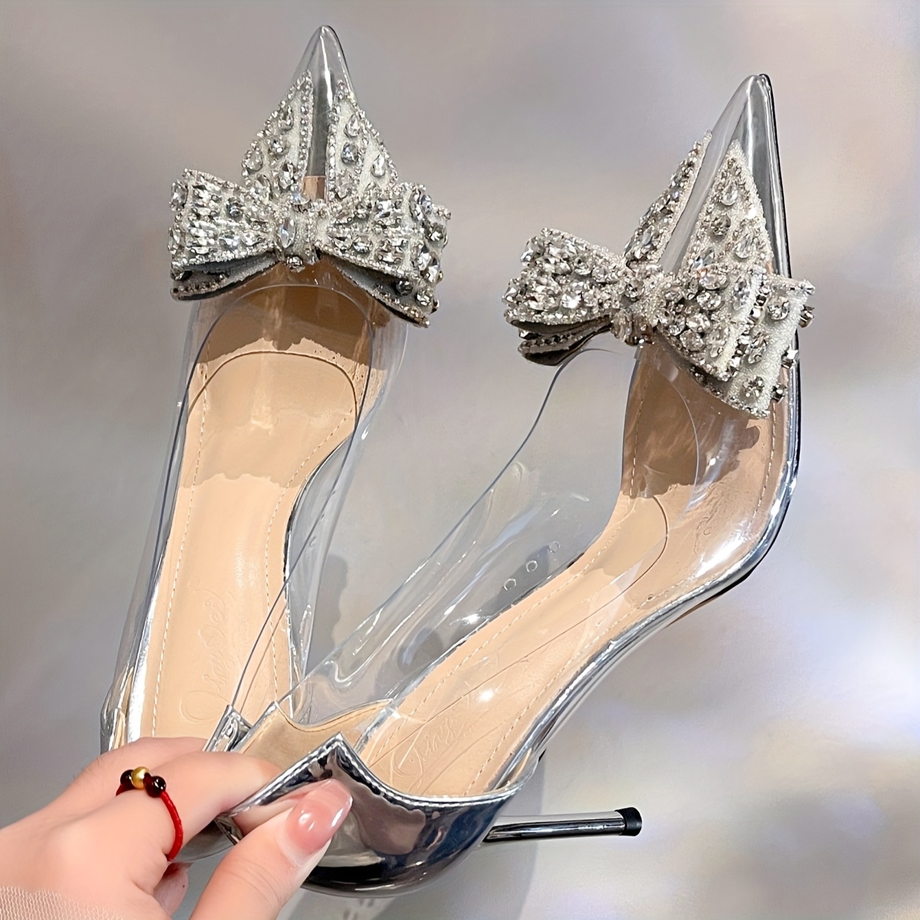 Elegant Bow Pointed-Toe Stiletto Heels Ultra-High TPU Glossy Clear  Wedding Party Shoes for Women, Sexy Formal Evening Dress Accessories,