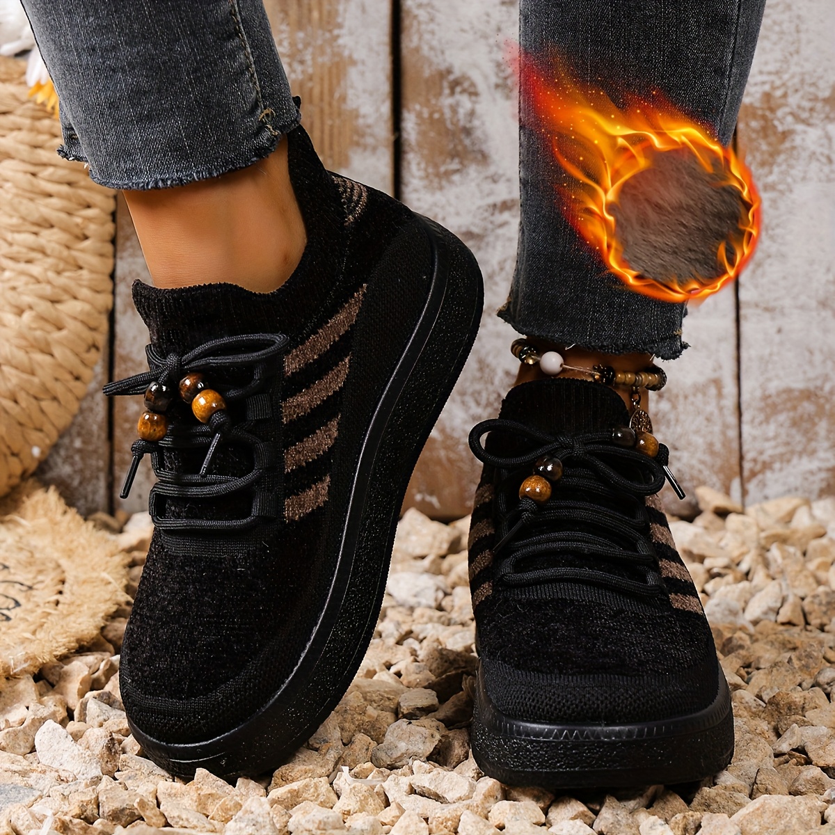 Image of Women's Winter Fashionable Lightweight Short Boots With Comfortable Lace Up, Thick And Warm Sports Boots, Women Shoes