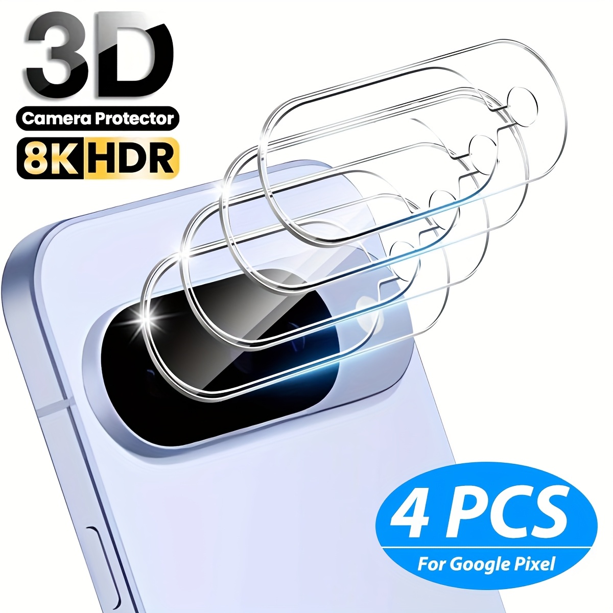 E-shop 4er-Pack Kameralinsenschutz aus gehärtetem Glas für Google Pixel 10 9 Pro XL 8 8A 7 7A 6 Pro 6A - 9H Härtegrad, Anti-Kratz-Schutz,