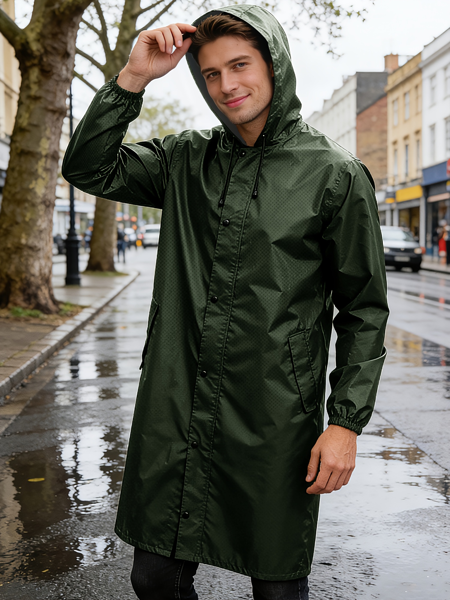 mens medium to long waterproof jacket adult lightweight raincoat   packaged hooded jacket