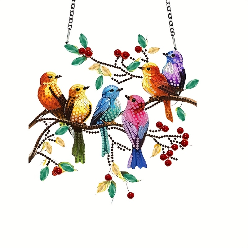 Image of 1 Set Of Bird Pendants On Tree Branches, Diamond Painting Kit Diy Round And Irregular Diamonds - Handmade Artworks For Home And Bedroom Door And Window Decoration Pendants, Holiday Surprise Gifts