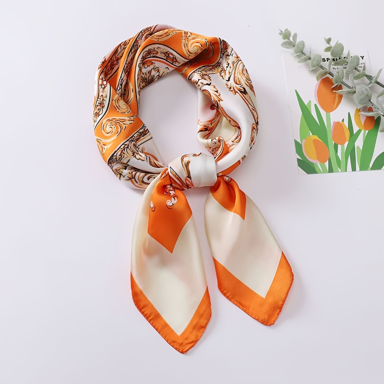 TEMU Vintage Geometric Print Scarf, Smooth Satin Texture, Versatile For Daily And Gatherings, High-end Accessory, Fashion Trend Hot Item, Women's