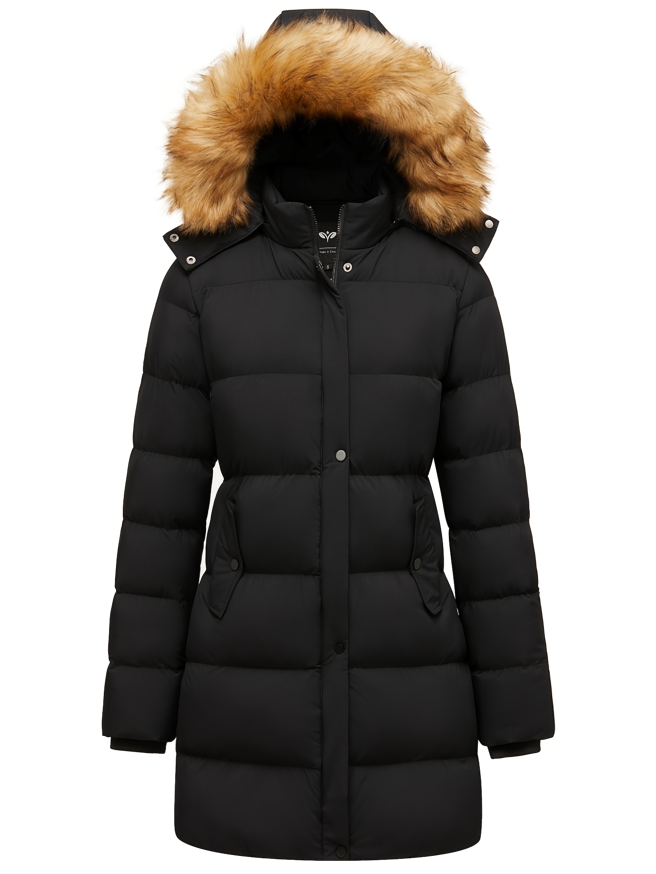 women's vegan hooded parka long sleeve thickened winter coat