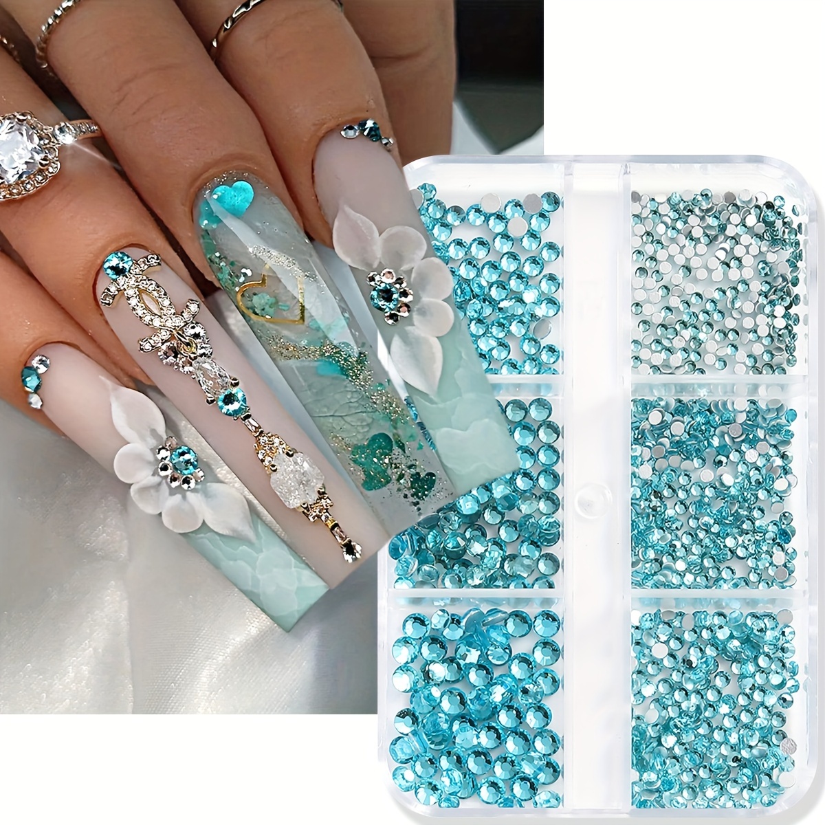 6 Boxen Nageldesign Strasssteine – Gemischte Kristalle, Metallperlen & Edelsteine Mit Pinzette