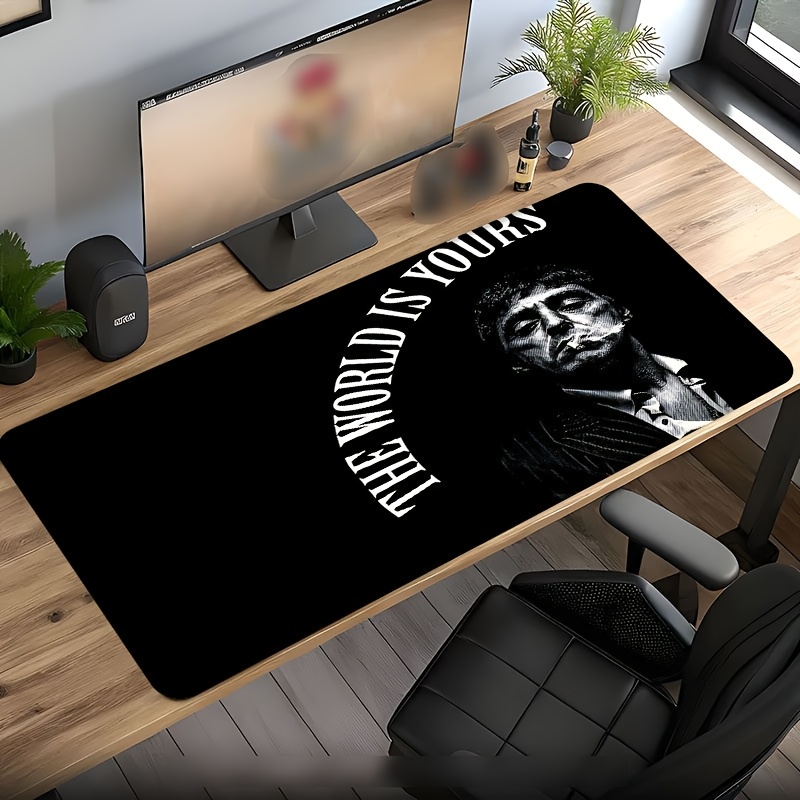 Scarface Alonso 'Tony Montana' Movie-Themed Mouse Pad - Features a Non-Slip Rubber Base And a Smooth Surface, Suitable for PC, Office, And Gaming Setups - Decorated with The Quote 'The World Is Yours', Perfect for Scarface Fans, PC Accessories