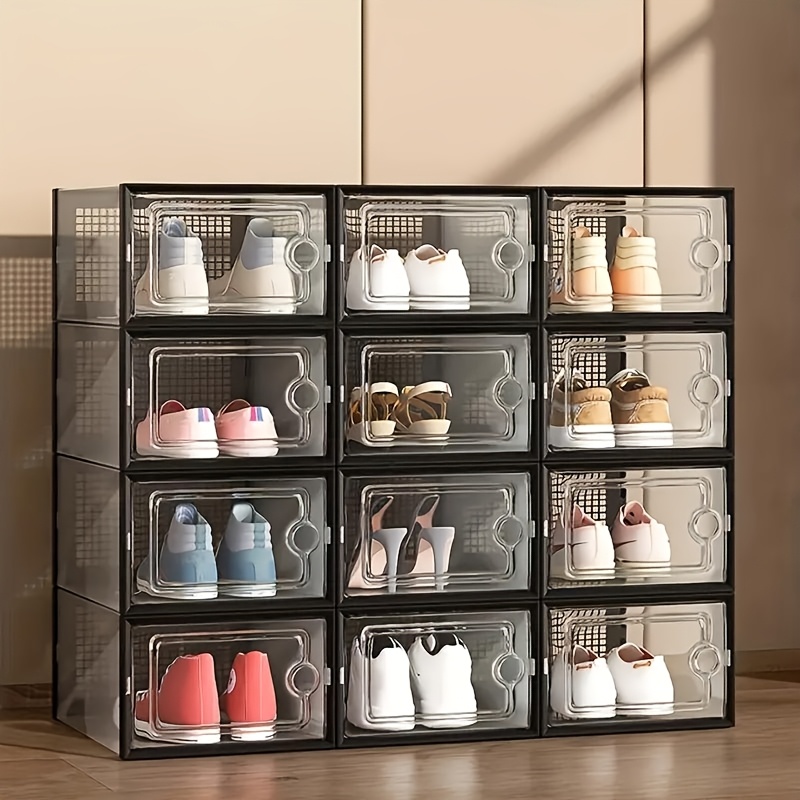 

12pcs Xl Transparent Shoe Boxes With - Waterproof, Plastic Storage Organizers For Home & Kitchen, Space-saving Design For , Bedrooms, Dorms