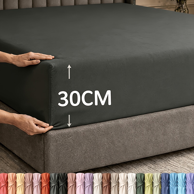 1pc Deep Pocket Fitted Sheet Up To 30cm Mattress Height, 350tc Brushed Polyester Microfiber Fitted Sheet, Soft Brushed - Breathable, Wrinkle-free, Machine Washable.