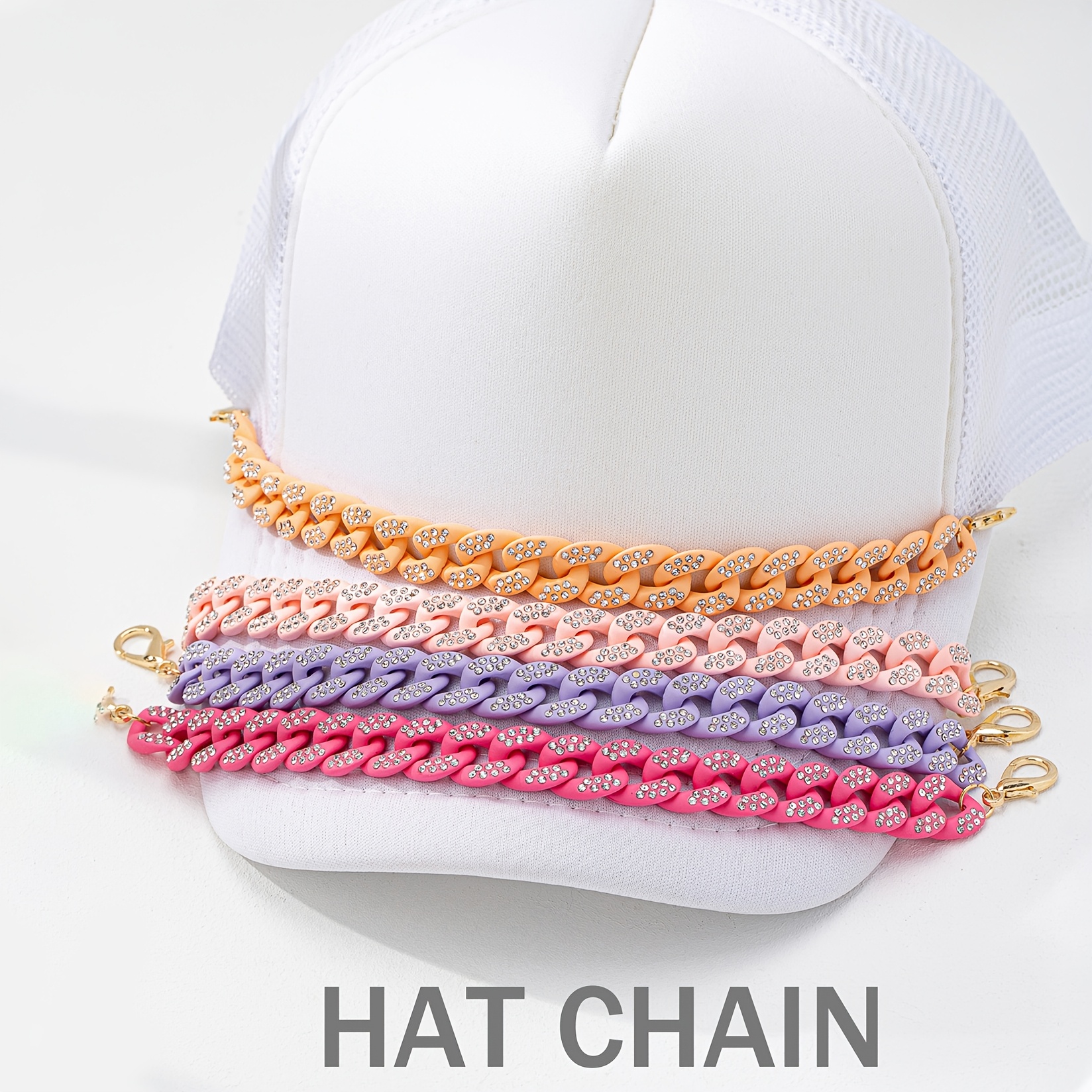 

A Stylish Women's Elegant Macaron-colored Diamond Button Hat Chain With Bag Chain Accessories.