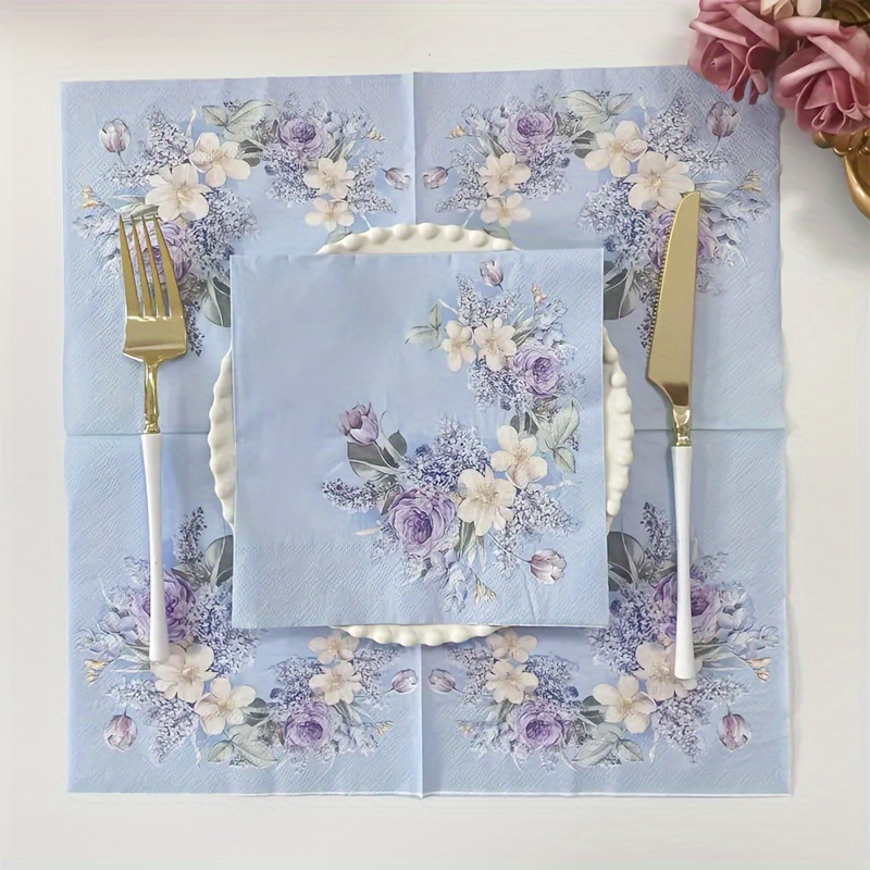 

Elegant Blue Floral Party Napkins - 20pcs, Weddings & Birthdays, 13x13 Inches