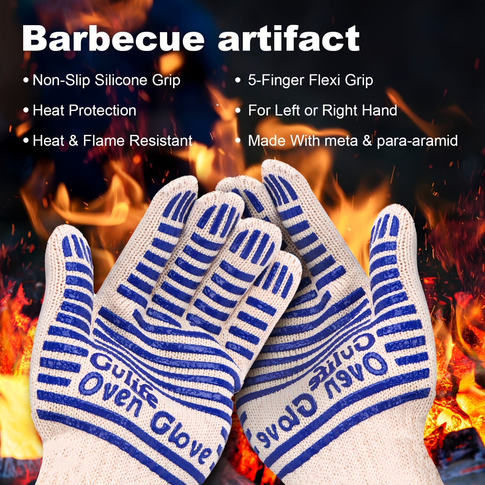 TEMU 4/ 2pcs Outdoor Barbecue, Barbecue, Oven Gloves, High Temperature Resistant Gloves, No Between , Washable, Non-slip Silicone, Wear-resistant,