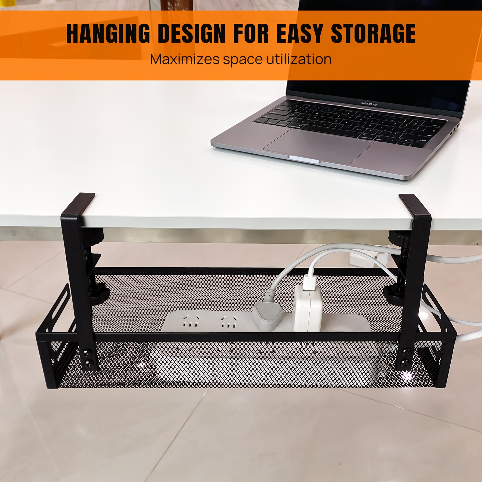Under Desk Cable Management Tray with Clamp Mount, No Drill Installation