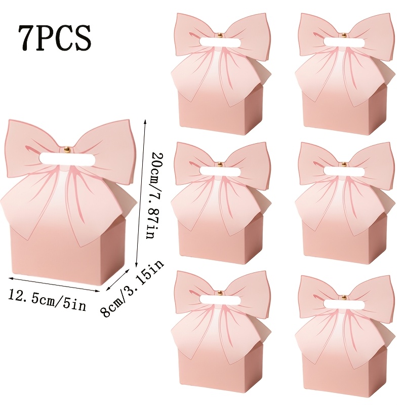 TEMU Set Of 7 High-quality Pink Bow Gift Boxes With Handles, Durable And Easy To Carry, Packaging Presents For Weddings, Birthday Celebrations,