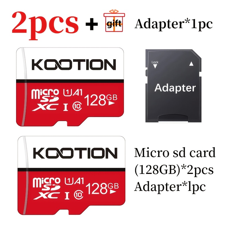 Image of Kootion 2pack 128gb 64gb 32gb 16gb Card Class 10, Uhs-1 Memory Card With Adapter, U1, C10, Tf Flash Memory Card(16gb Without Adapter)