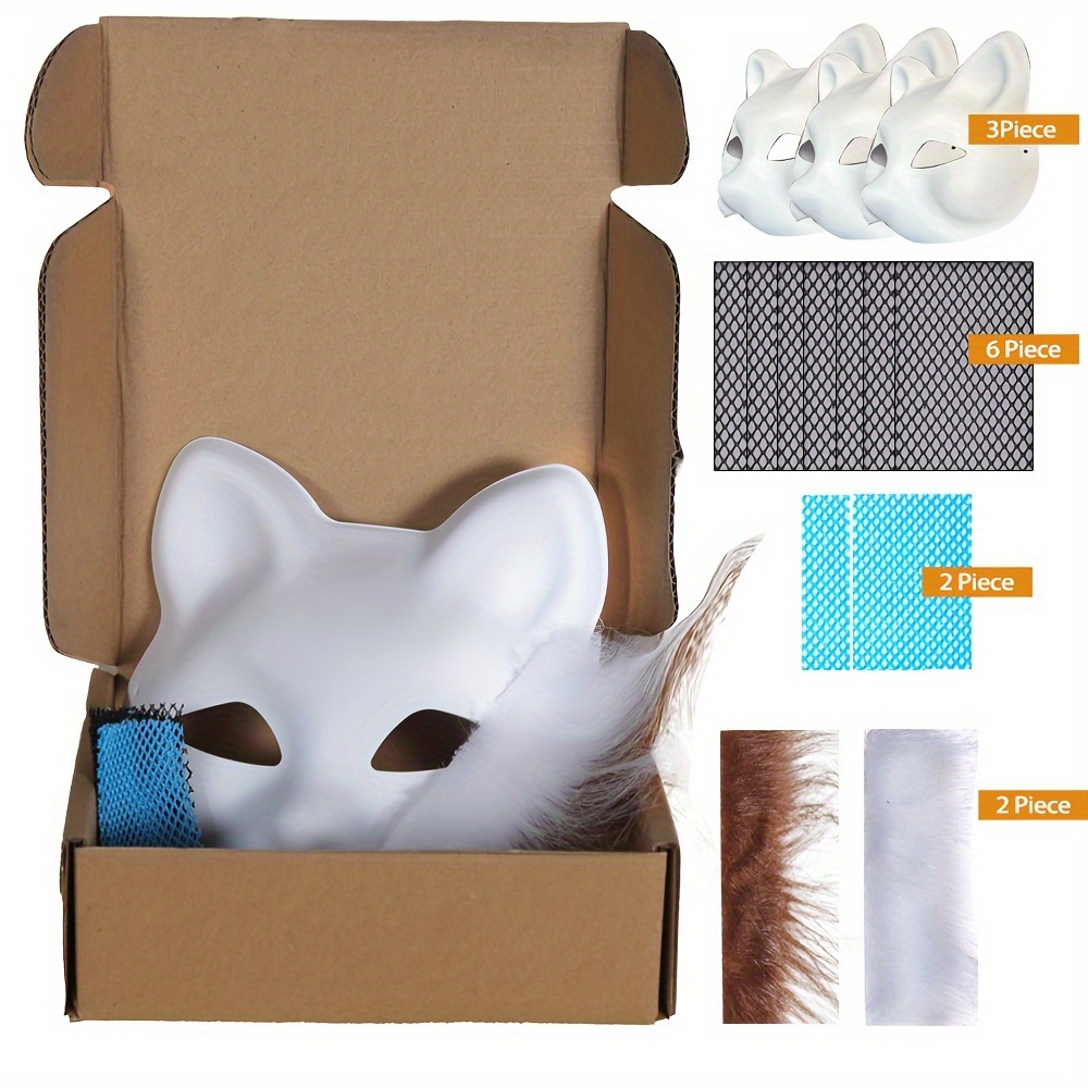 

3pcs Diy Cat & Fox Set - Pvc, Includes Eyeshade & Fur, For Halloween & Christmas