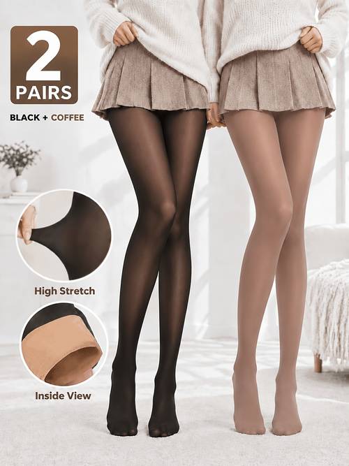 imagen del artículo juego de 2 de medias con pie de de encaje , pantimedias de otoño, leggings y cálidos de invierno, medias elásticas de con de encaje artificial, calcetines de 1 pieza de entallado y cómodos, adecuados para vestidos, faldas
