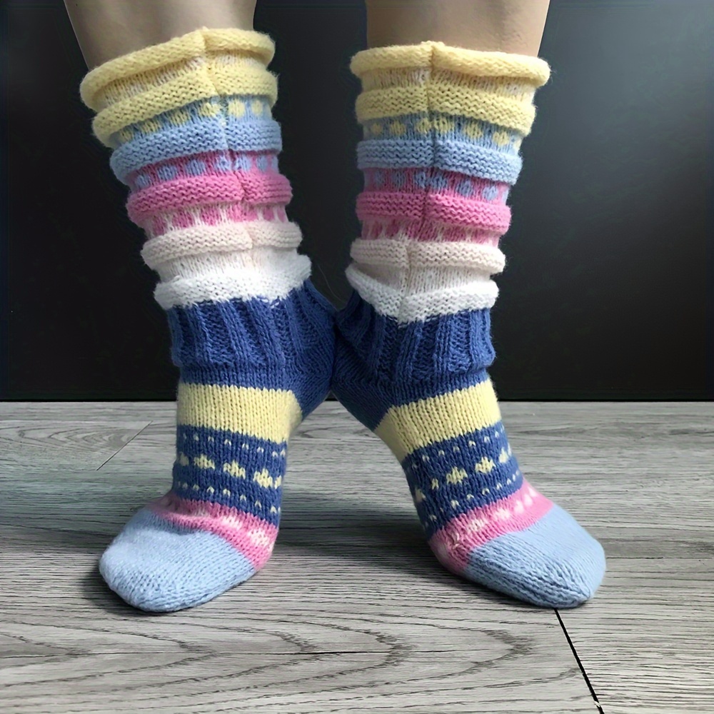 

1 Pair Women's Chunky Knit Socks, Vintage Style Casual Mid-calf Socks, Footwear, Hand Wash Or , Pattern, Fleece Material, Polyester, Fashion Accessories