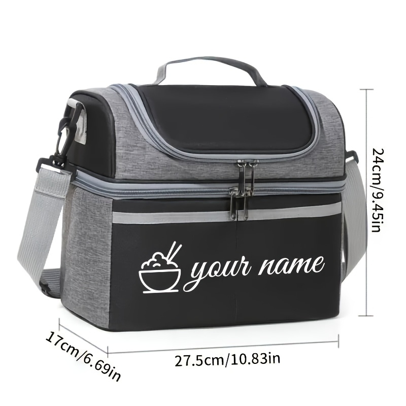 TEMU Customizable Name Or Text. Comes With Multicolor Double-layer Nylon Insulated Lunch Bag, With Ice Pack - Large Capacity, Portable And Removable,