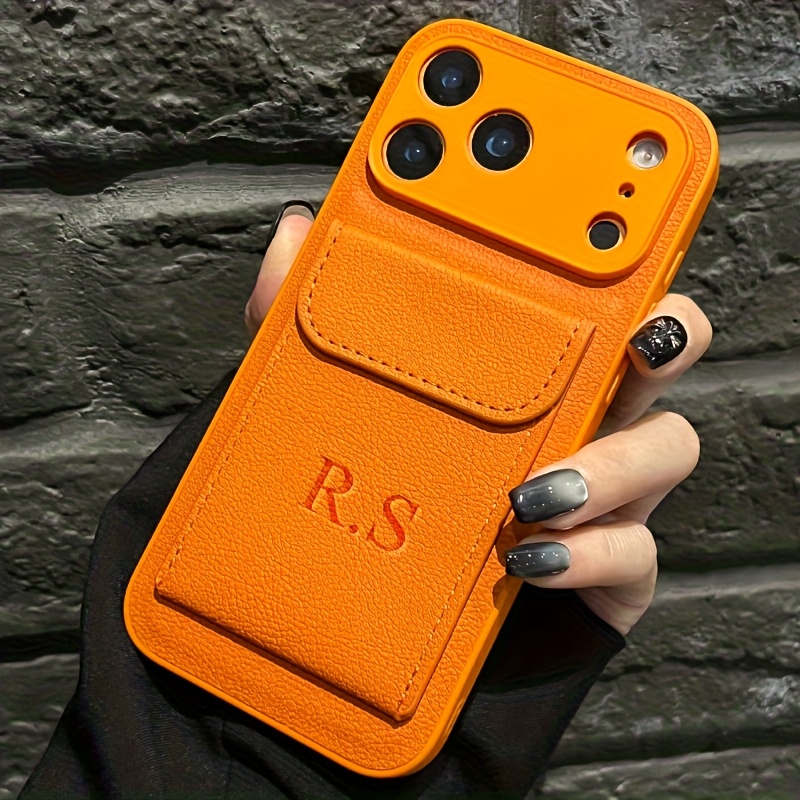 TEMU Personalized Customized Name Initial Faux Leather Card Holder Phone Case For Iphone 16 15 14 Plus 17 16 15 14 13 12 11 Pro Protect Back Cover