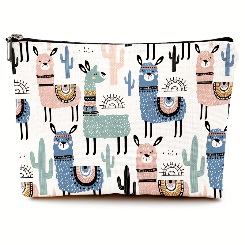 

girly Essentials" Chic Alpaca-themed Waterproof Makeup Bag - Durable Fabric, Zippered Cosmetic Pouch For Women | Perfect Travel Toiletry Organizer & Unique Gift Idea