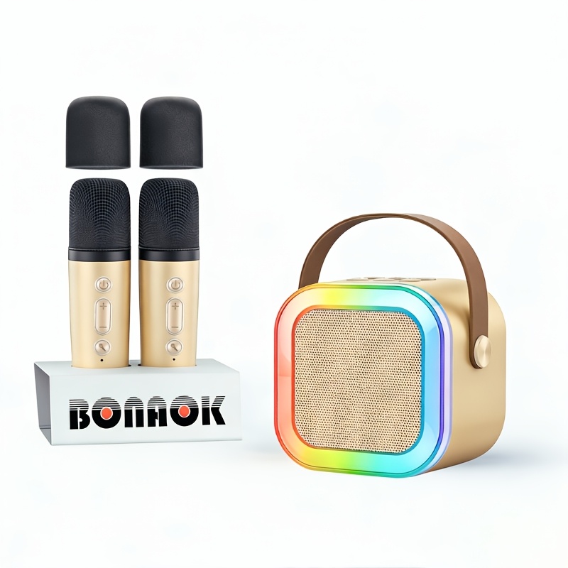 TEMU Mini Karaoke Machine - Portable, Usb Rechargeable, 2 Wireless Microphones, Led Color Lights For Kid And Adults, , Outdoor Travel, Ideal Gift For
